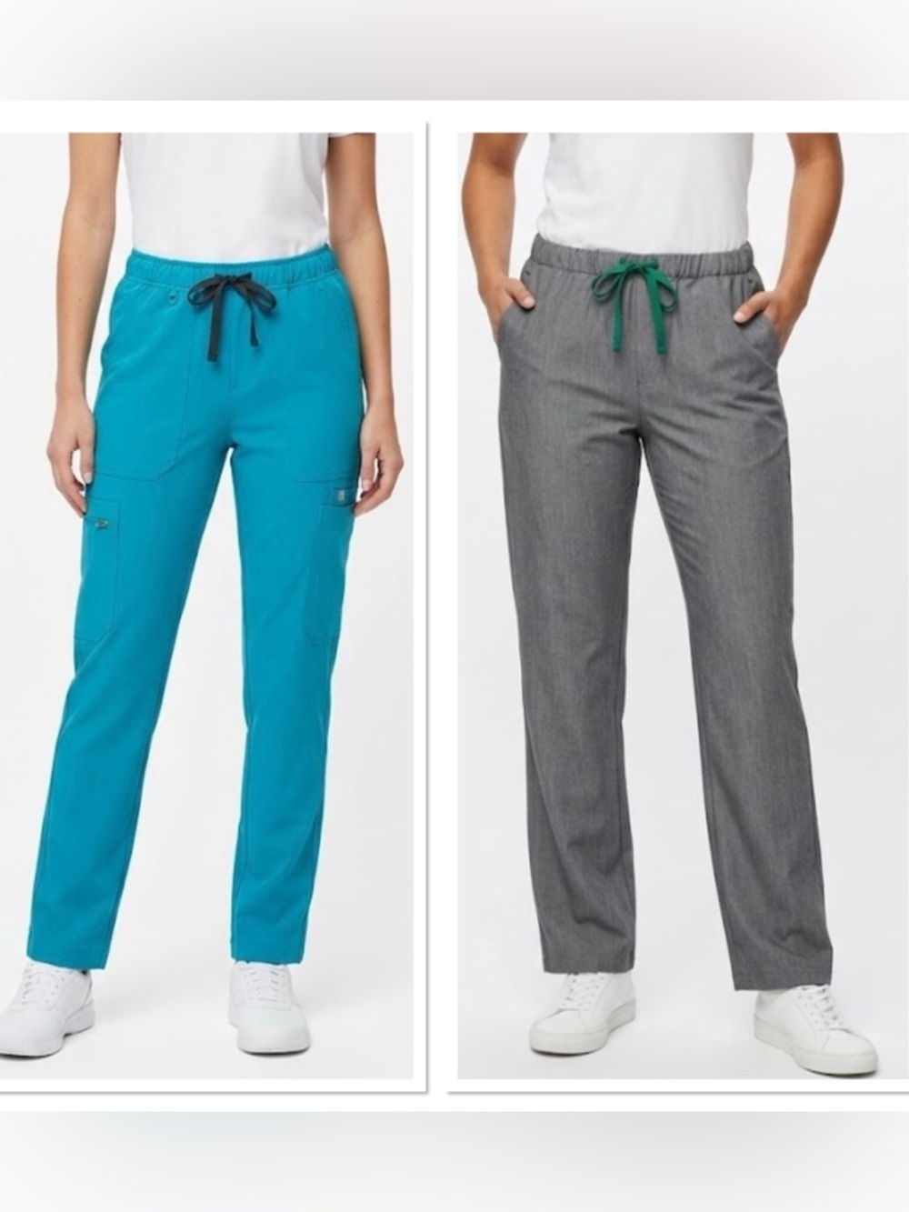 2 Figs Women's Straight Leg Scrub Pants - Teal & Gray